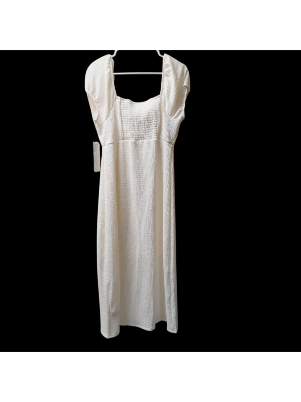 Almost Famous Midi/Maxi Dress Large White Side Slit Puff Sleeve Lined NWT - Picture 3 of 7